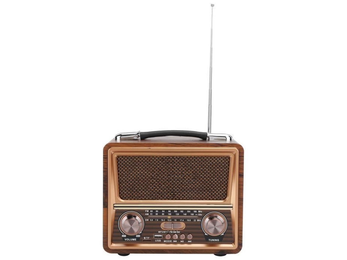 HURRISE Radio de Madera 110/220V FM/AM/SW Altavoz Portátil Recargable