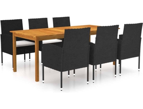 Conjunto 7 de comedor para jardín de VIDAXL negro
