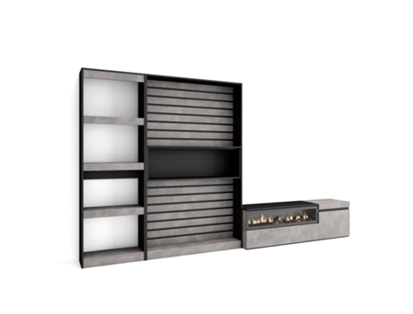 Muebles de Salón para TV 320x186x35cm Chimenea eléctrica Cemento