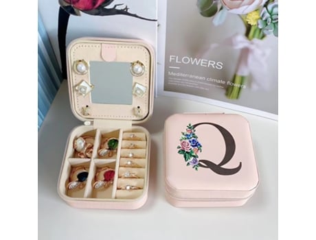 Caja de almacenamiento de joyas con espejo, joyero de madera de doble capa, caja de almacenamiento de pendientes HHZ