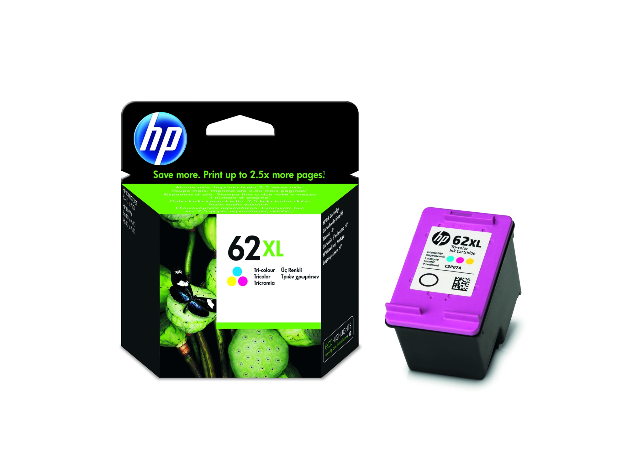 Cartucho de tinta HP 62XL tricolor original (C2P07AE)