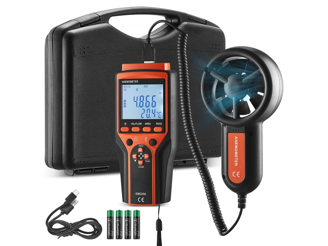 Anemómetro digital multifuncional con medición de velocidad del viento, CFM, temperatura y caudal de aire Tekmaquinas