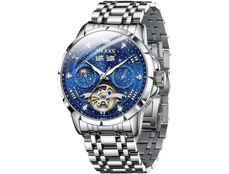 VEANXIN Reloj automático de diamantes huecos estrellados luminosos impermeables para hombre(plata)