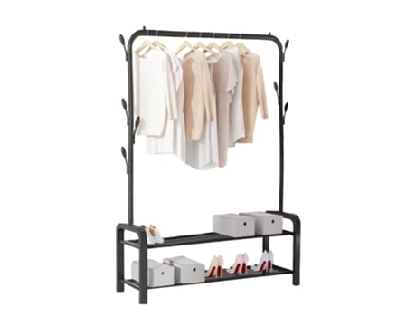 Perchero Burro con 1 Barras y 2 Baldas MAGIC SELECT 105x155x33cm Negro