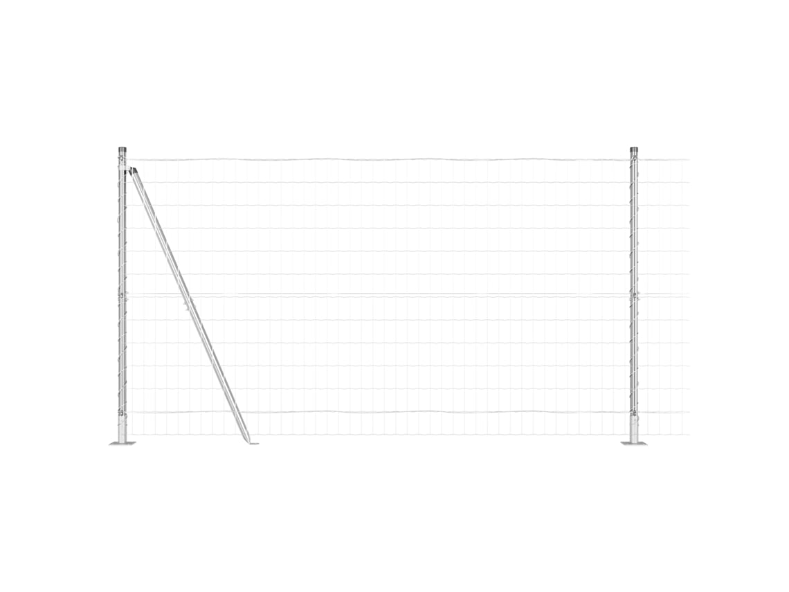 Valla europea Vidaxl con 13 postes con brida en acero galvanizado plateado (25 x 1,2 m)