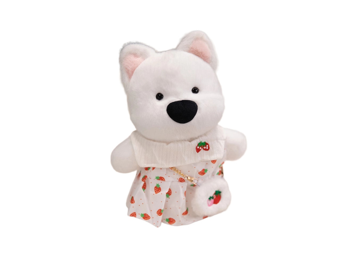 Brinquedo de Pelúcia Westie com Roupa Trocável Suéter de Urso Azul e Bolsa Branca CHABERLU