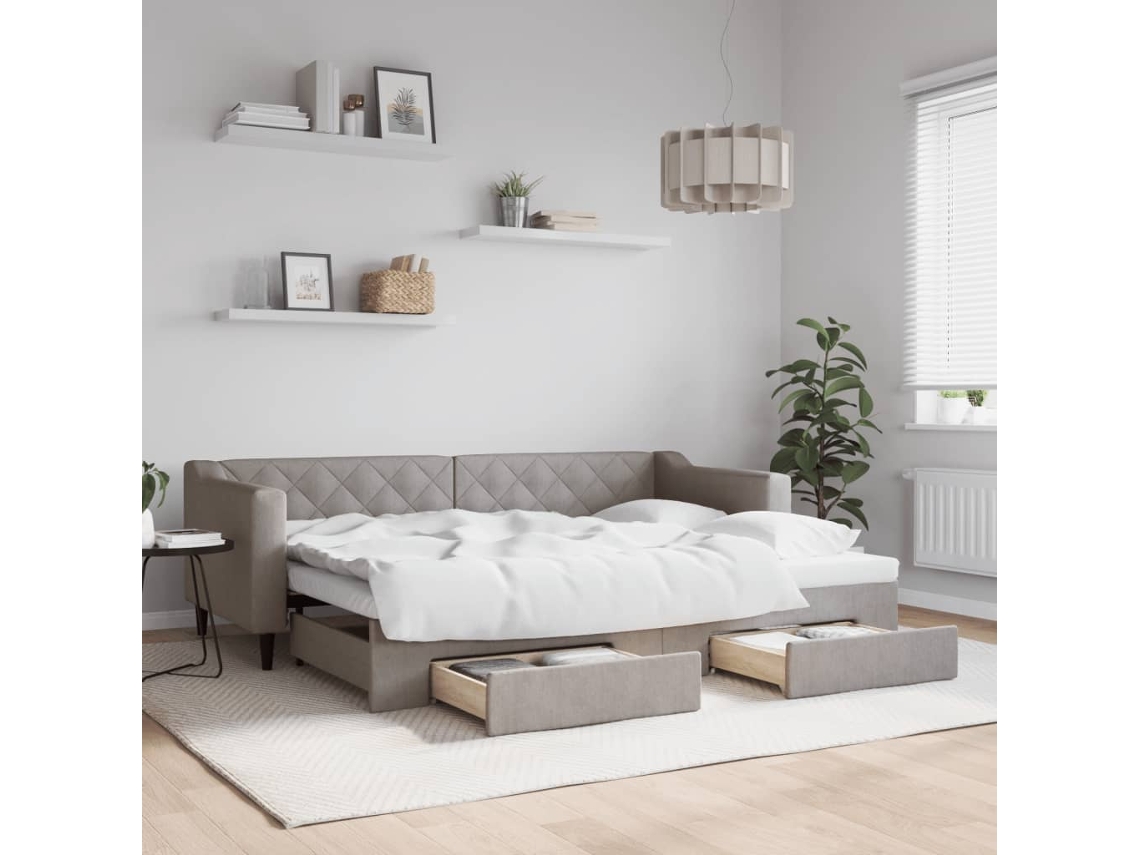 Sofá Cama Nido Con Cajones Tela Gris Taupe 80x200 Cm