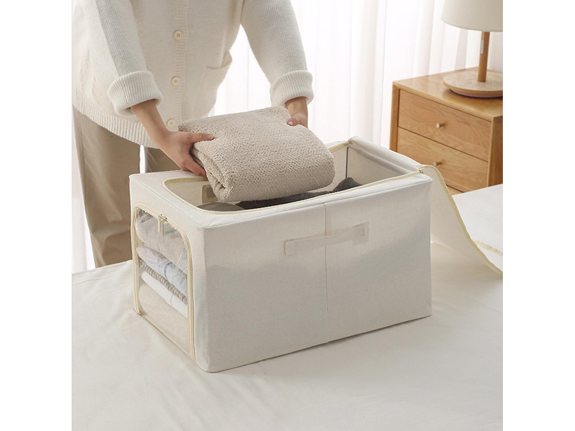 Caja de almacenamiento plegable para el hogar, práctica y visible para organizar ropa y mantas - 26 (31 L, blanco crema)