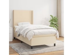 Cama Box Spring Con Colchón Tela Color Crema 100x200 Cm