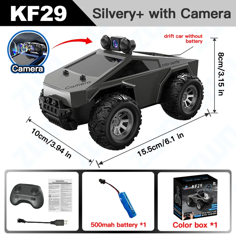 (plateado, Con Cámara) Coche De Juguete Teledirigido Con Luz Led Controlable, 2.4g, Regalo Para Niños.