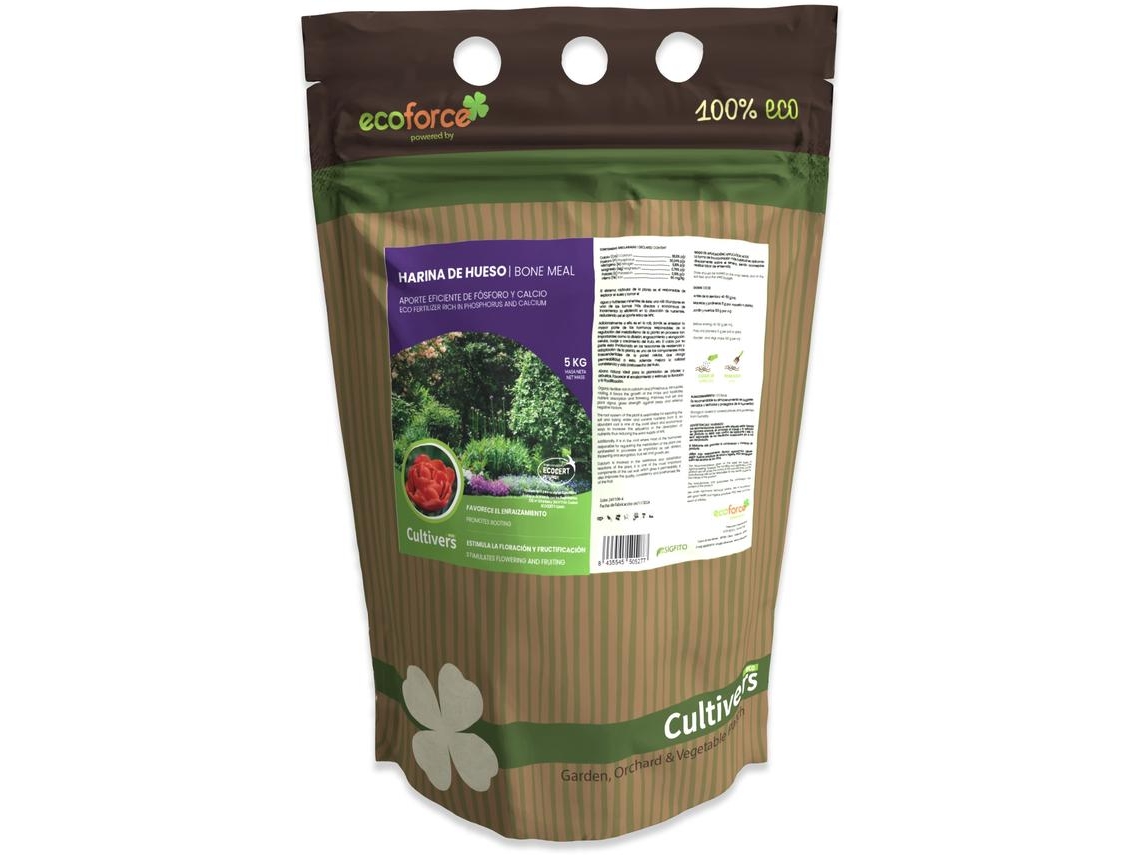 CULTIVERS Harina de Hueso 5 kg Abono para Plantas Ecológico. Aporta Fósforo y Calcio a los Cultivos. Fertilizante 100% Natural