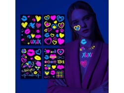 4 Láminas De Tatuajes Temporales Neón, Más De 80 Diseños Brillantes Con Luz Uv, Tatuajes Resistentes Al Agua Para Rostro Y Cuerpo.