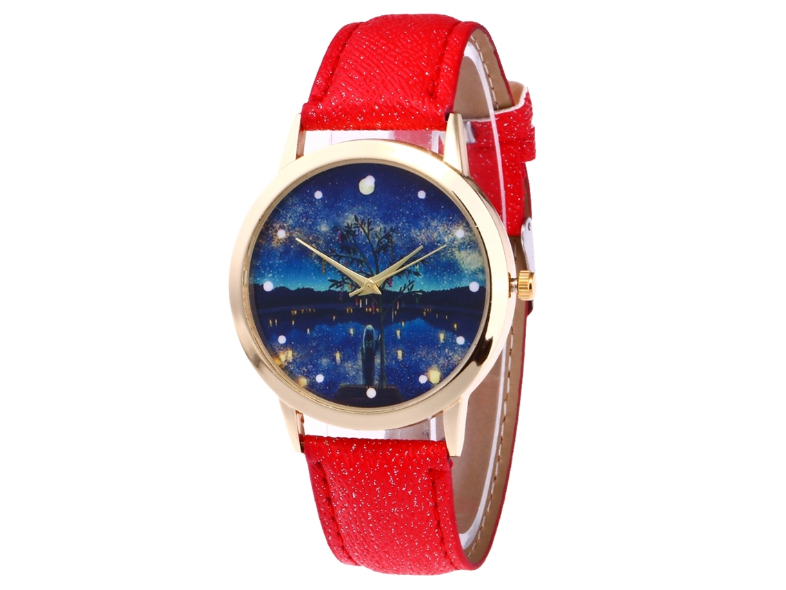 Reloj De Cuarzo Con Correa De Cuero Pu Moda Dial Redondo Para Parejas (rojo)