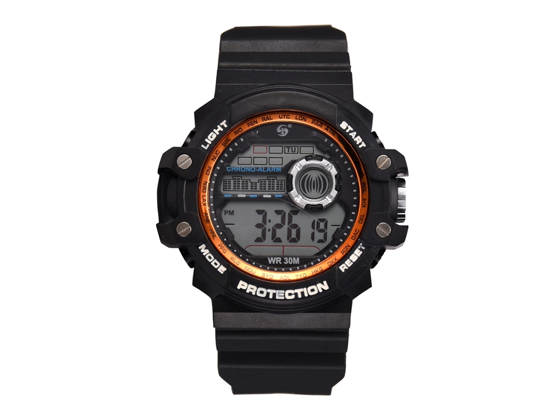 Reloj Deportivo Electrónico Naranja Para Hombre, Resistente Al Agua Hasta 30 M, Con Correa De Caucho.
