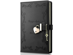 Diario de mujer con candado, cuaderno vintage A5 de piel sintética, color negro Gertiz (180 hojas)