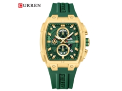 Reloj Cronógrafo De Seis Agujas Estilo Tonel, Elegante Y Multifuncional (correa Verde, Caja Dorada, Esfera Verde).