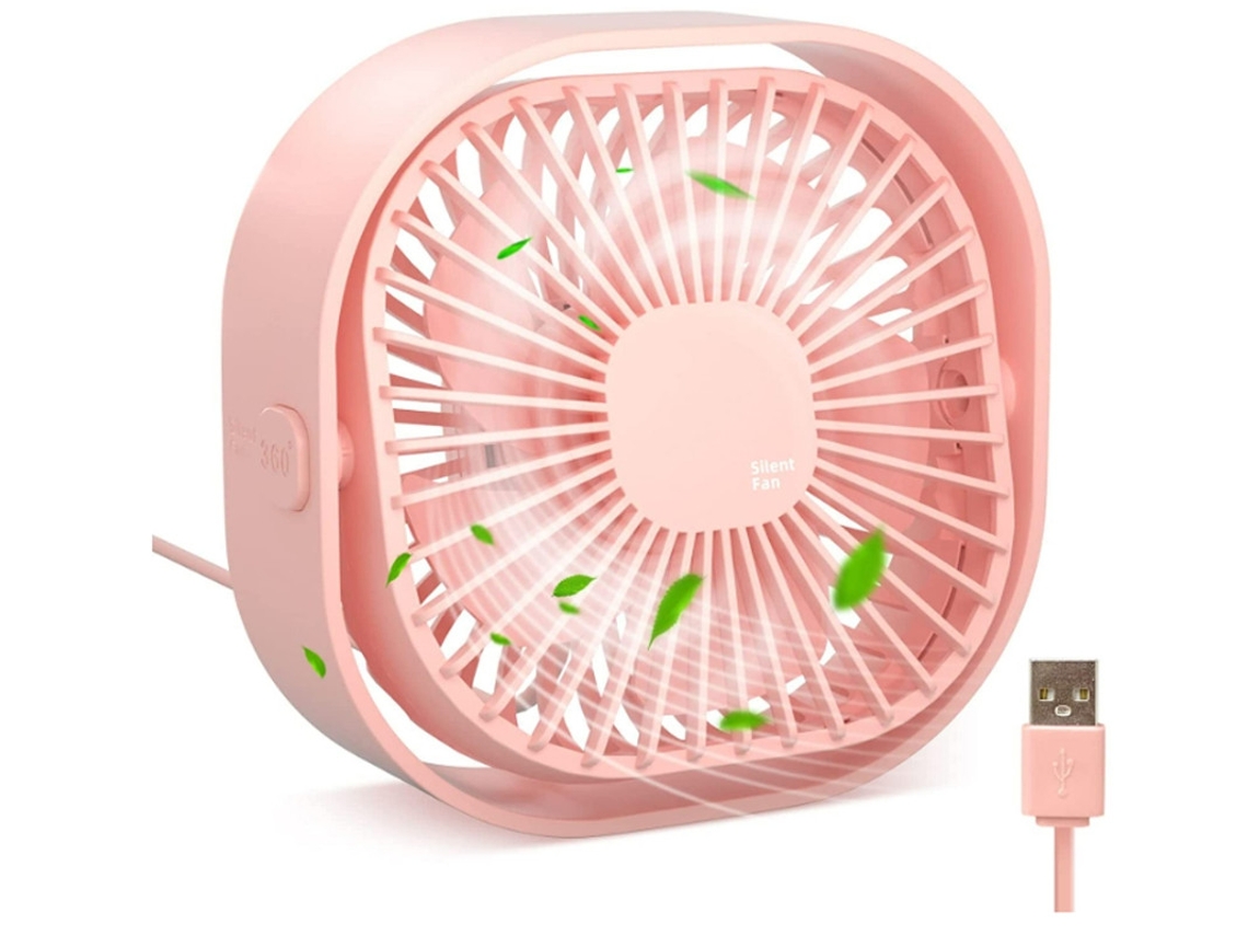 Ventilador de escritorio pequeño USB, 3 velocidades, 4 pulgadas, silencioso, 360°, Yizhood (rosa)