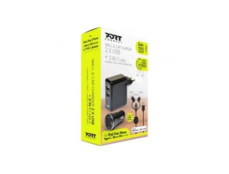 (AO)CARREG AUTO+PORT WALL 2XUSB CABO3EM