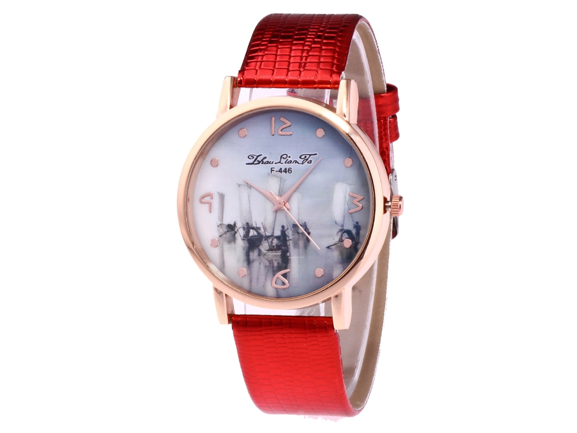 Reloj De Moda Zhoulianfa Unisex Cuarzo Con Correa De Cuero Rojo