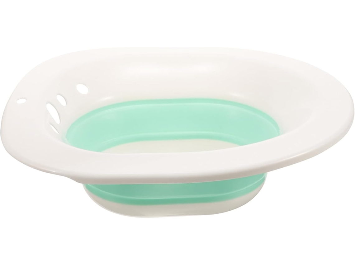Lavabo De Bidé Plegable Blanco Y Verde Para La Higiene Íntima Postoperatoria.