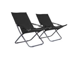 Sillas de playa plegables DKD Home Decor de 2 piezas, tela negra