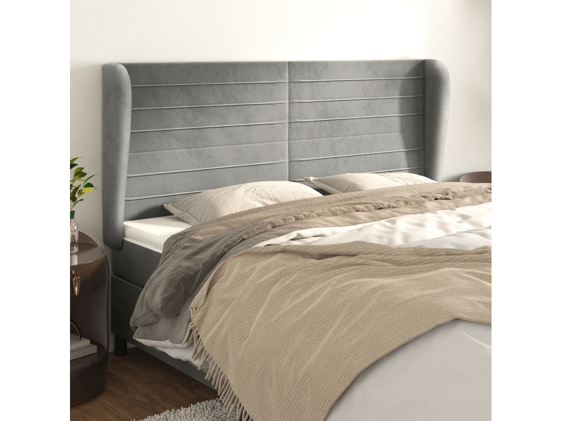 Cabecero Con Orejas De Terciopelo Gris Claro 203x23x118/128 Cm