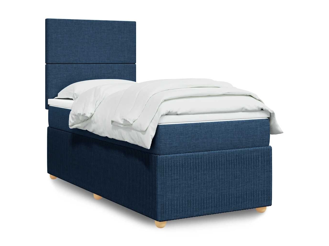 Cama Box Spring Con Colchón Tela Azul 90x190 Cm
