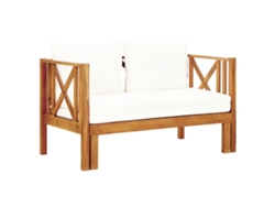 Banco de jardín de 2 plazas con cojines de 122 cm en acacia maciza Dkd Home Decor