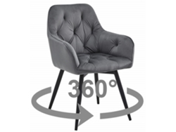 Silla De Comedor Lukk360 Asiento Gris Oscuro, Piernas Negras, Asiento De Terciopelo, Asiento Giratorio