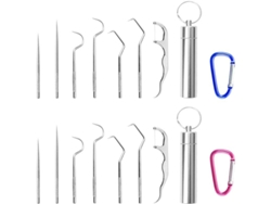 14 Palillos De Dientes De Acero Inoxidable Con 2 Rifles, Portátiles Y Reutilizables.
