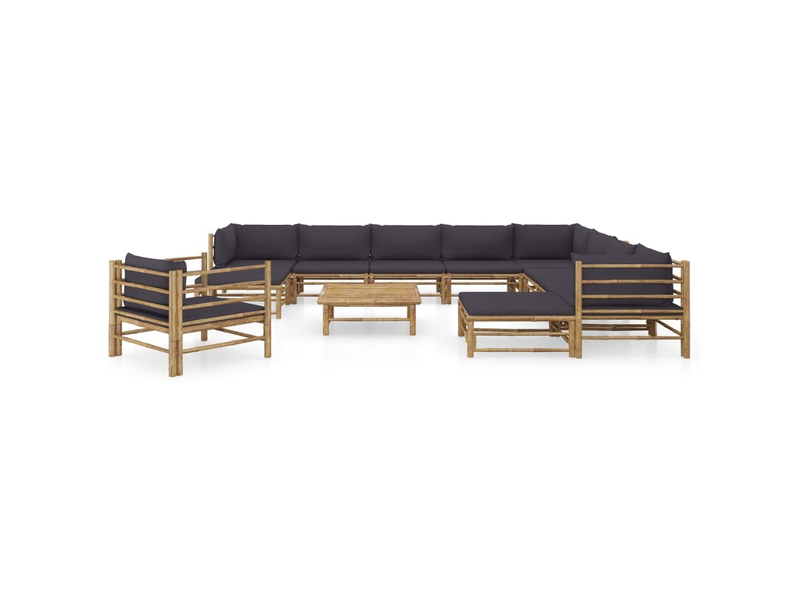 Maison Exclusive - Conjunto de salón de jardín de bambú de 12 piezas con cojines gris oscuro