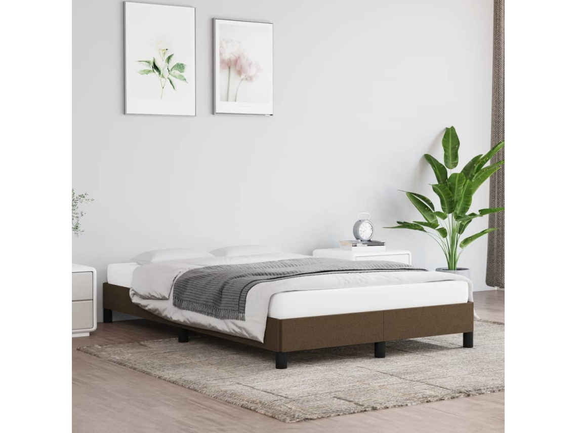 Estructura De Cama Sin Colchón Tela Marrón Oscuro 120x190 Cm
