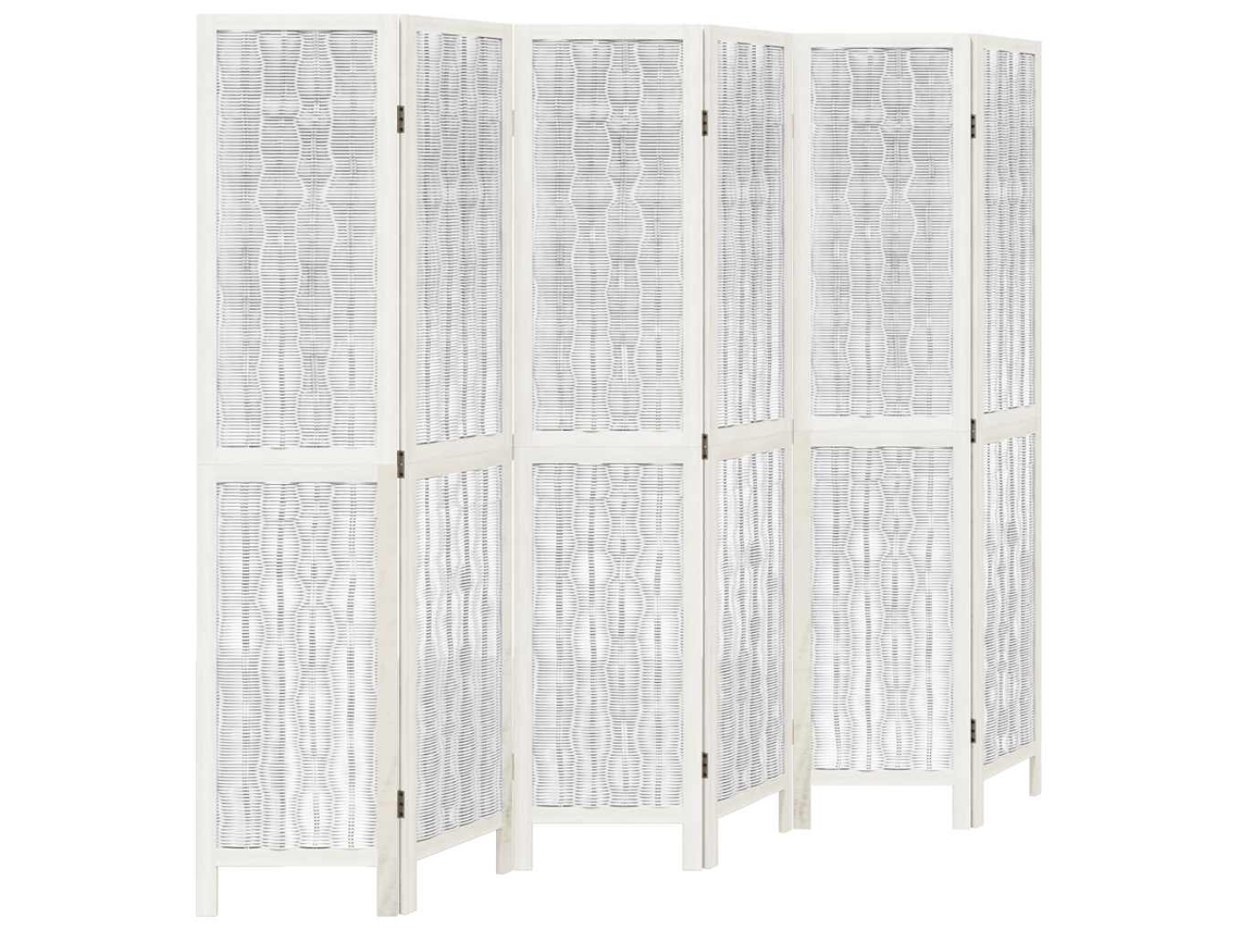 Biombo separador de ambientes, 6 paneles en madera de paulownia blanca y ramas de sauce Dec031053