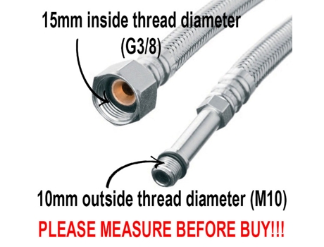 80cm 3/8 x M10 Tubo Flexible para Conector de Grifo Monomando de Lavabo de Cocina