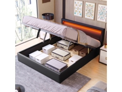 Cabecero De Cama Led Multicolor De 140x190 Cm, Color Negro Pu.