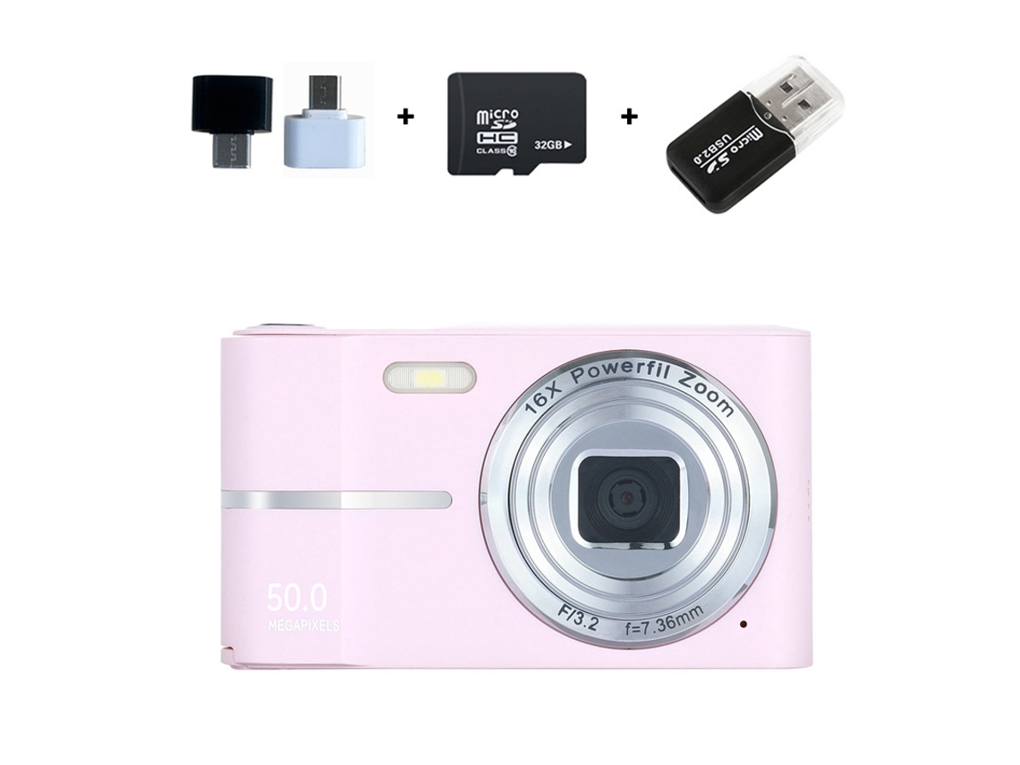 Câmara Digital 4K M03 Tela LCD de 2,4 Polegadas Zoom 16x Mini Câmara Compacta com Cartão de Memória 32g Rosa GERTIZ