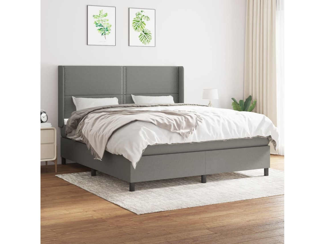 Cama Box Spring Con Colchón Tela Gris Oscuro 180x200 Cm