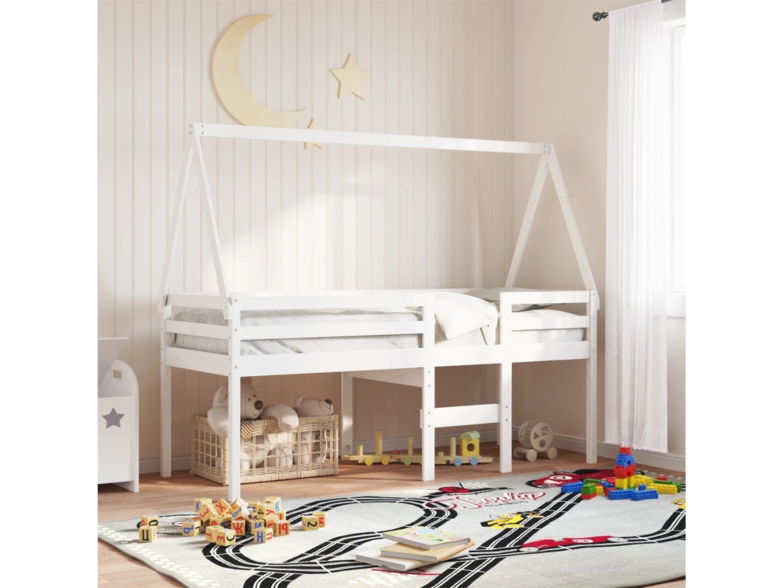 Techo De Cama Infantil Madera Maciza Pino Blanco 199x95,5x88 Cm