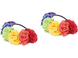 Coroa De Flores Artificiais Rosa De 2 Peças Para Casamento, Festa, Carnaval, Fotografia, Arco-íris