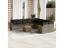 Conjunto de sofá de jardín de 11 piezas con cojines, ratán gris, DKD Home Decor