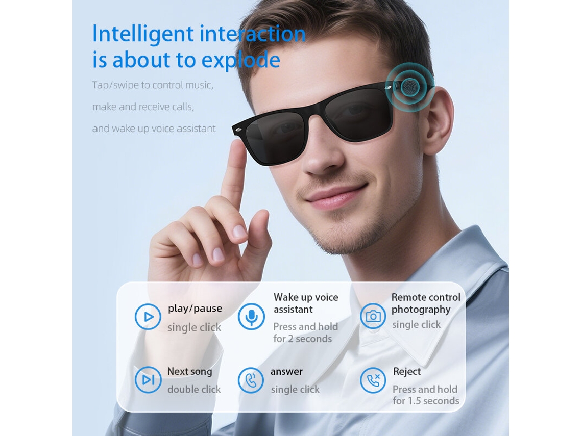 Gafas inteligentes Bluetooth Senbono A01, blancas y anti luz azul, con Bluetooth 5.3, traducción de más de 100 idiomas, con IA y reducción de ruido.