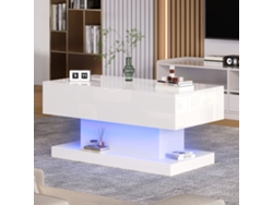 Mesa De Centro Elevable 100x50x45 Cm - Con Led, Superficie Elevable Y Diseño Deslizante Lateral, Elevación Hidráulica Y Almacenamiento - Blanco