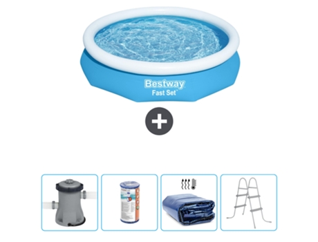 Piscina hinchable redonda Fast Set BESTWAY - 305 x 66 cm - Azul - Bomba incluida Filtrar - Vela solar - Escalera