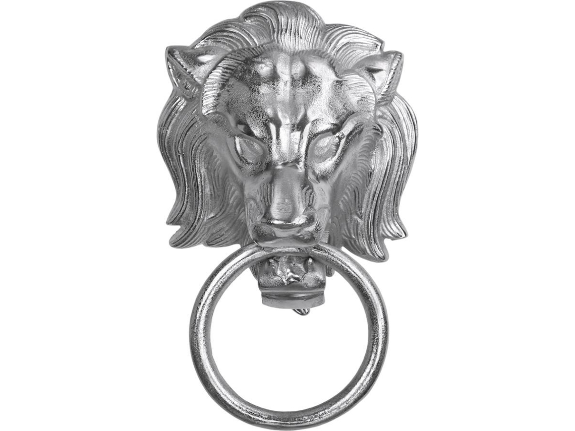 Toallero anillo WOMO-DESIGN cabeza de león 10x31cm aluminio niquelado plateado decorativo