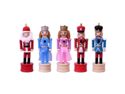 Juego De 5 Adornos Navideños: Muñeco Cascanueces, Colgante De Soldado De Madera, 13 Cm.