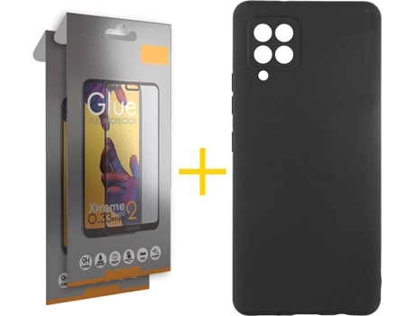 Carcasa y 2 Protectores de Pantalla de Vidrio Full Samsung A42 4G SKYHE Silicona Líquida Negro