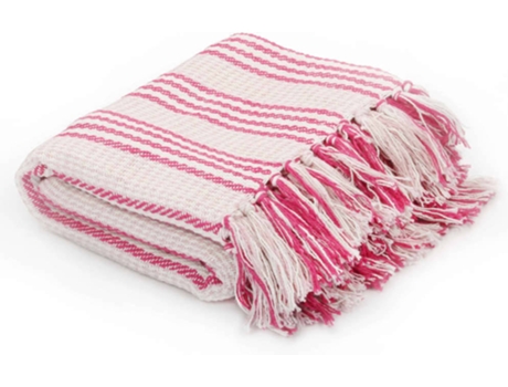 vidaXL Manta a rayas 160x210 cm algodón rosa y blanco