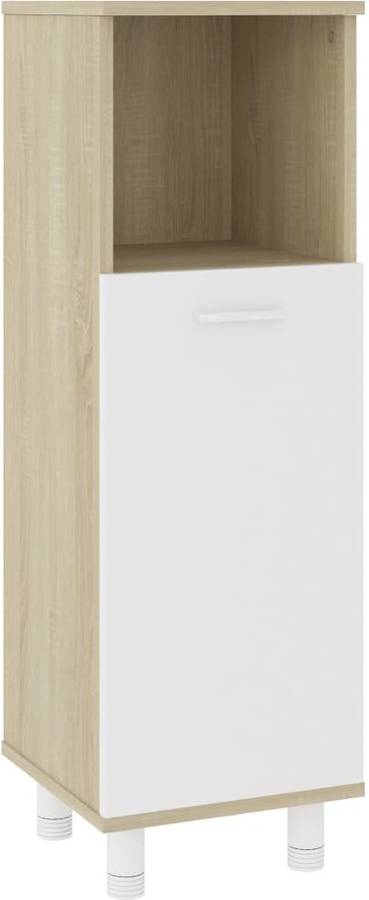 Armario De Baño aglomerado blanco y roble sonoma 30x30x95 cm vidaxl 802620 madera aseo almacenaje mueble estante para lavadero ordenado robusto