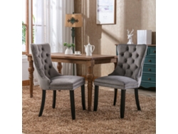 Sillas de Comedor, 2 Unidades, Tapizadas en Terciopelo con Detalle Capitoné y Patas de Madera Gris, Mobrio