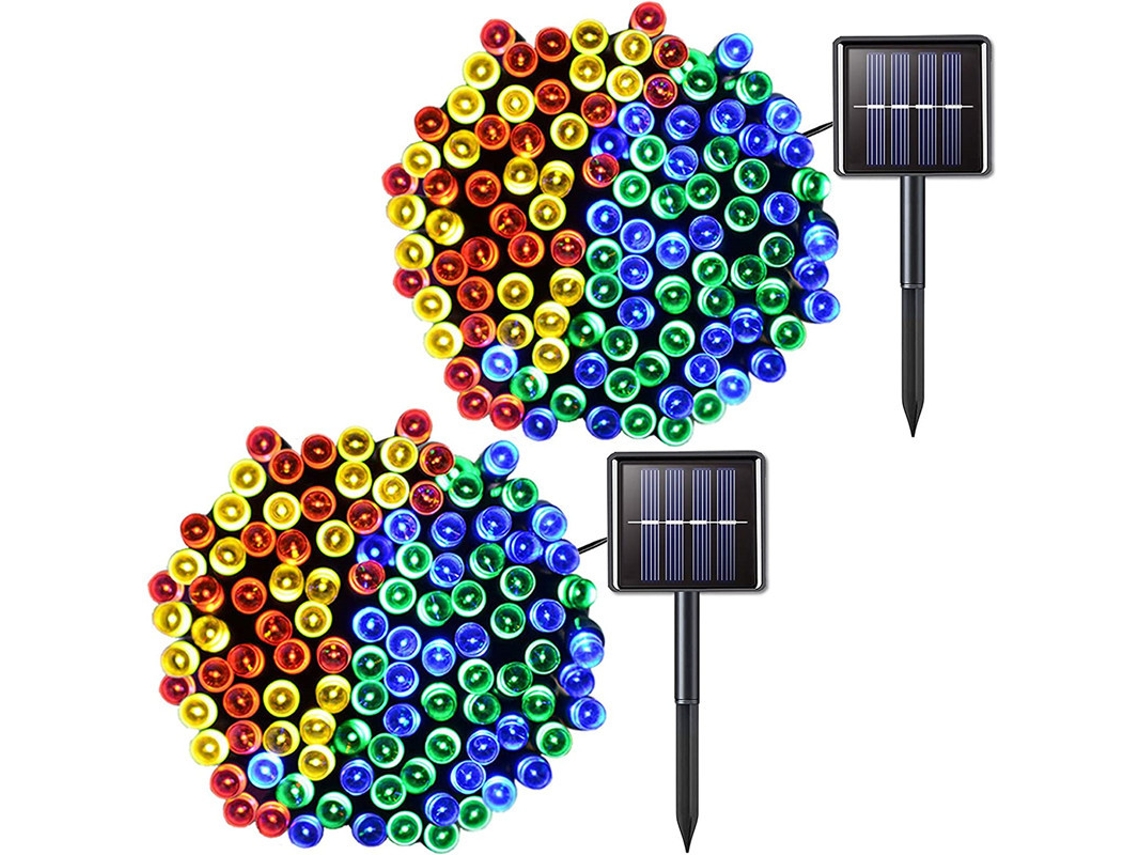 Guirnalda de luces LED solares para jardín, 22 m, 200 luces, moradas, 8 modos, 2 unidades Chennnls